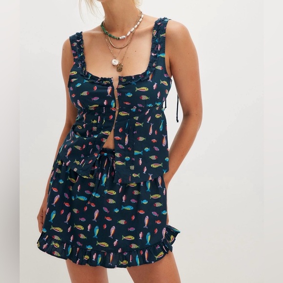 NWT Free People Ellia Printed Set in Navy - Picture 1 of 7